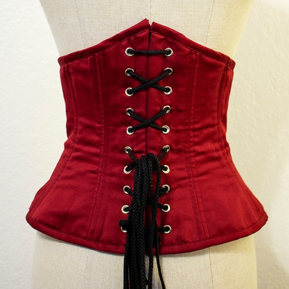 Red Faux Side Laced Steel Boned Underbust Corset - Picture 2 of 3